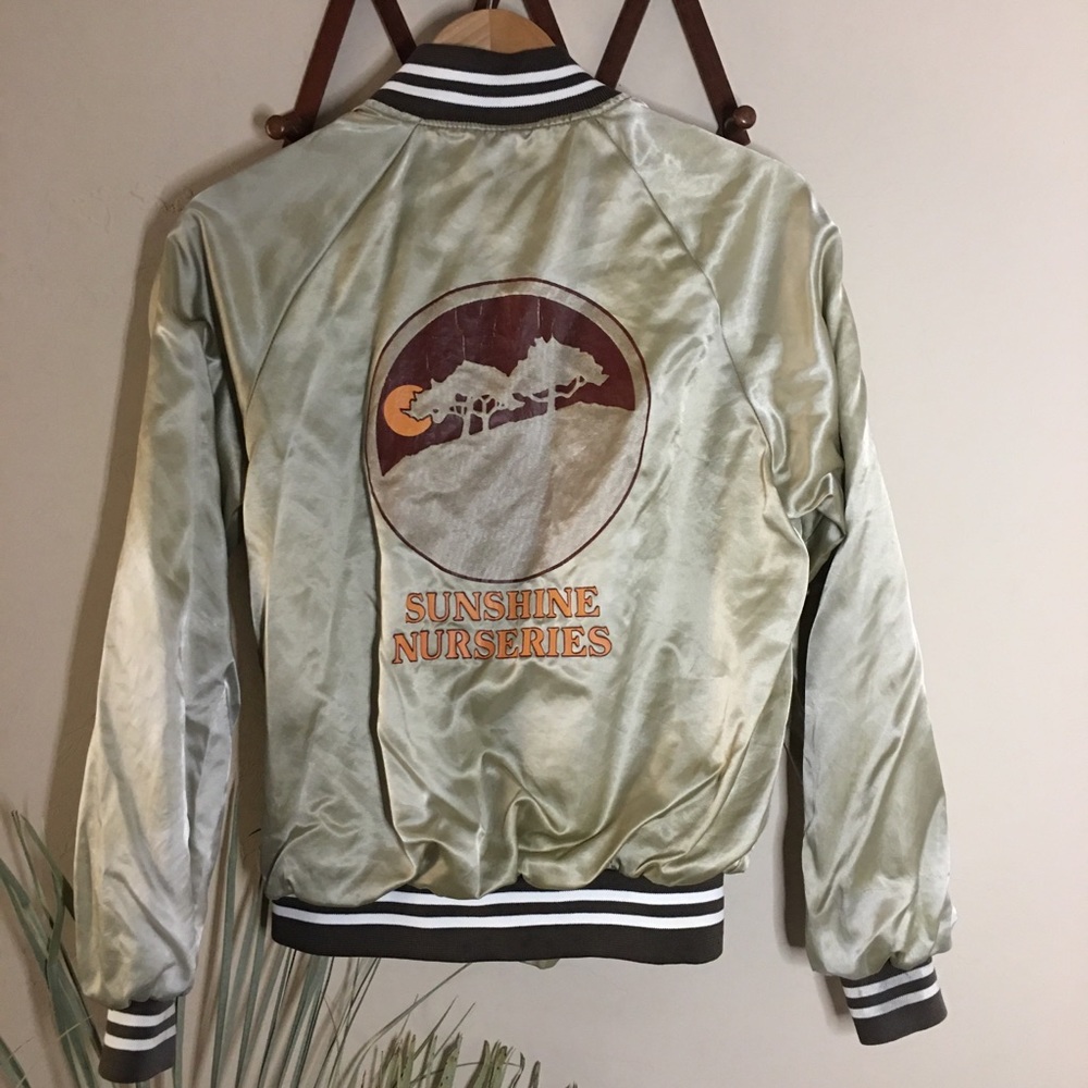 Vintage sunshine nursery satin tan varsity jacket